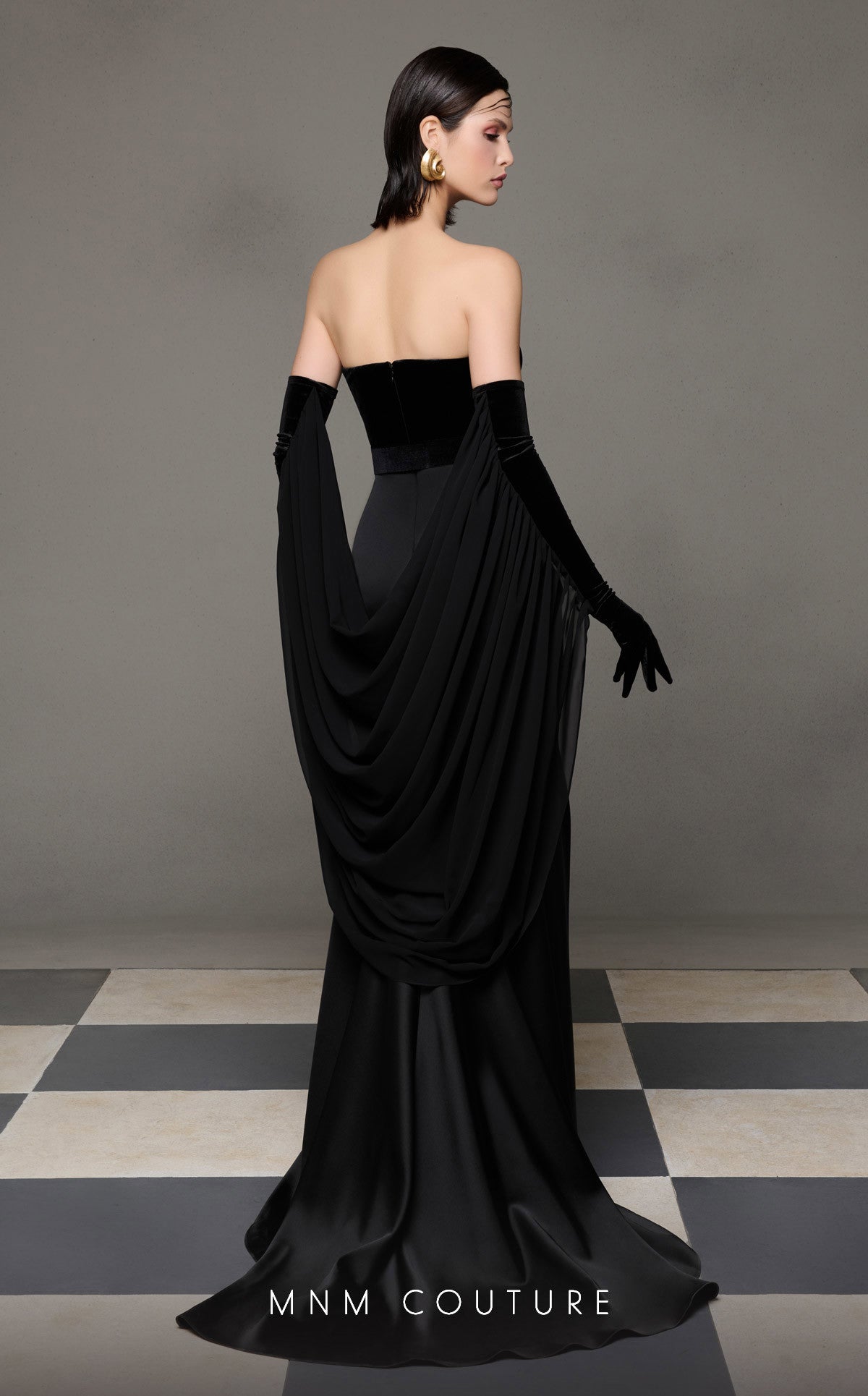 Prom Dresses Long Pleated Formal Prom Dress MNM Couture N0634 Black