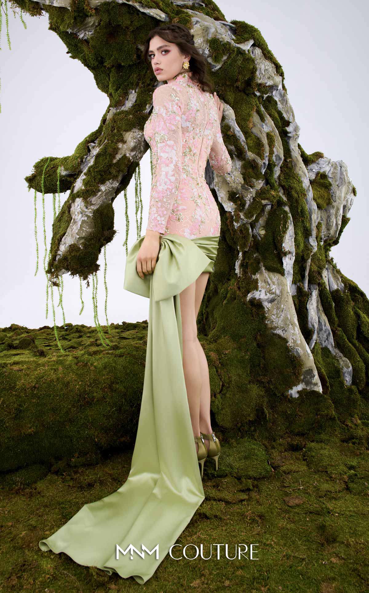Cocktail Dresses Long Sleeve Short Pleated Mini Cocktail Dress MNM Couture N0673 Pink