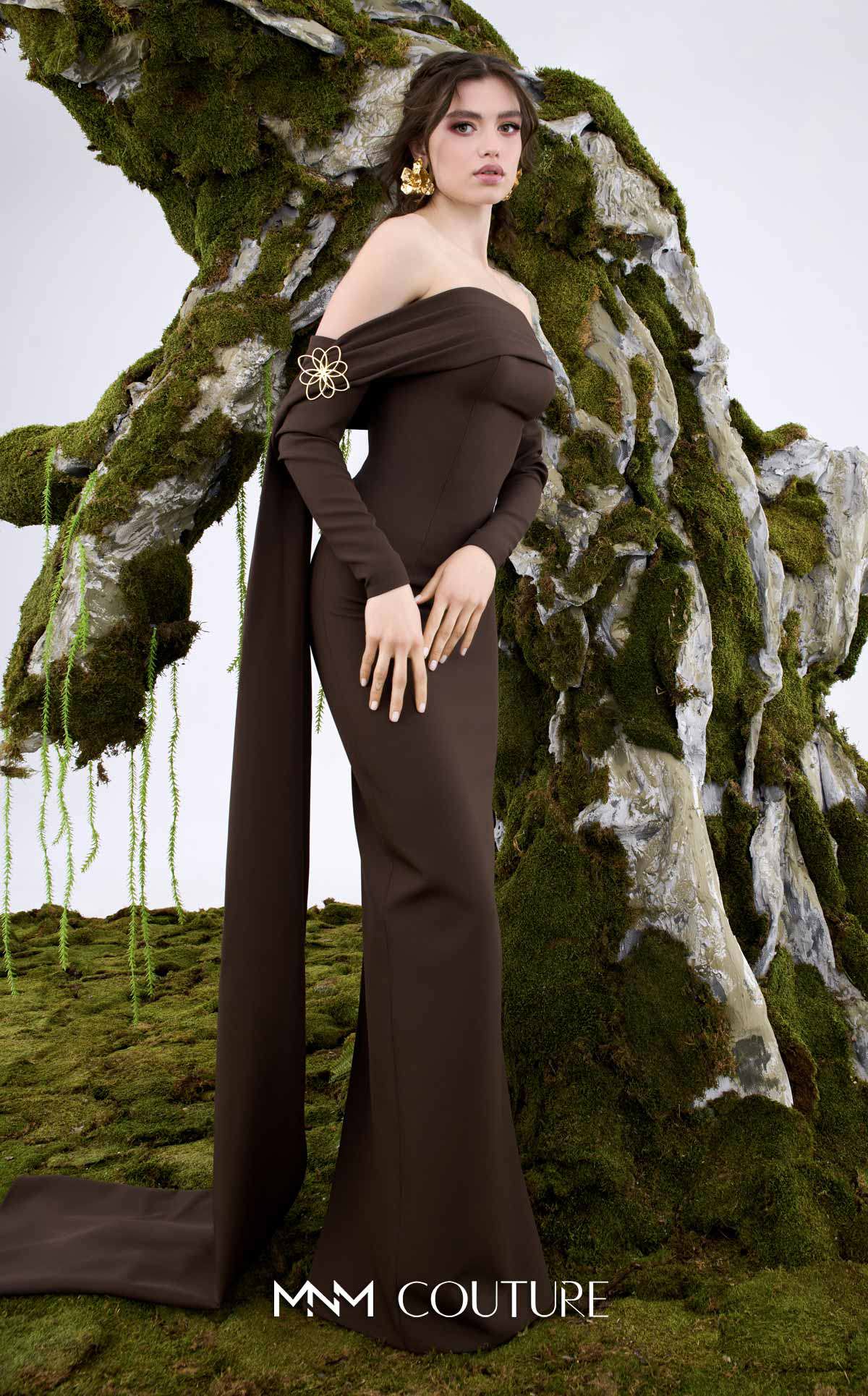 Prom Dresses Fitted Long Formal Pleated Prom Dress MNM Couture N0674 Brown