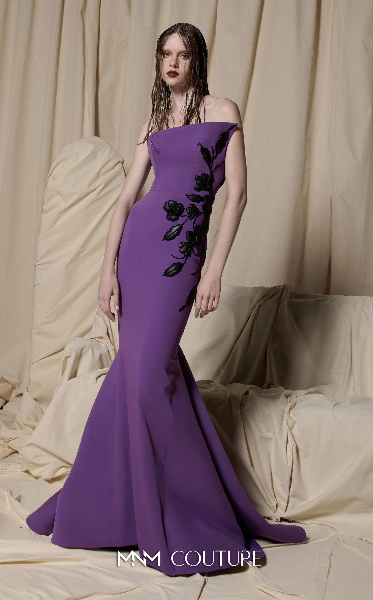 Prom Dresses Long Formal Floral Applique Prom Dress MNM Couture N0700 Purple