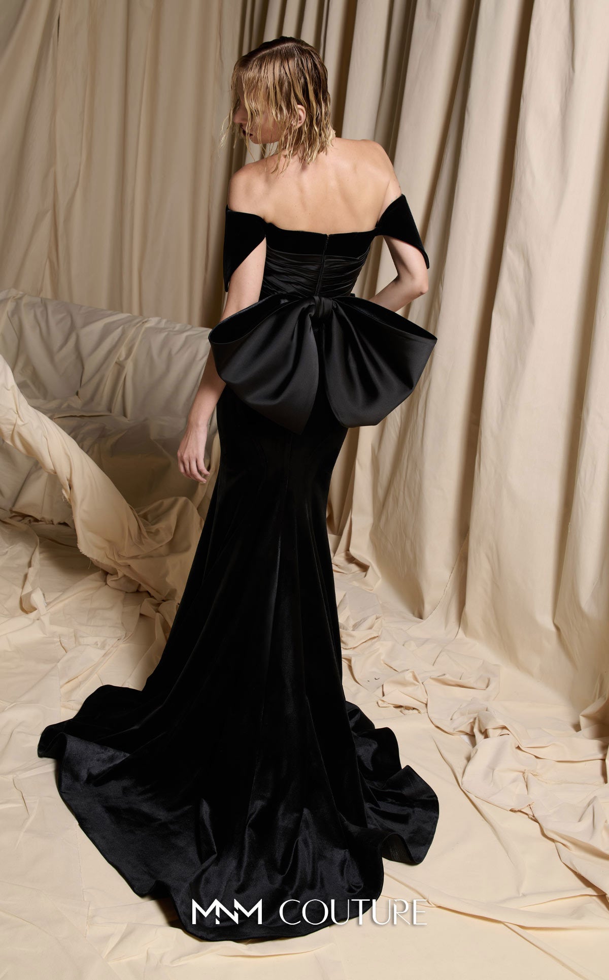 Prom Dresses Long Formal Pleated Velvet Prom Dress MNM Couture N0702 Black