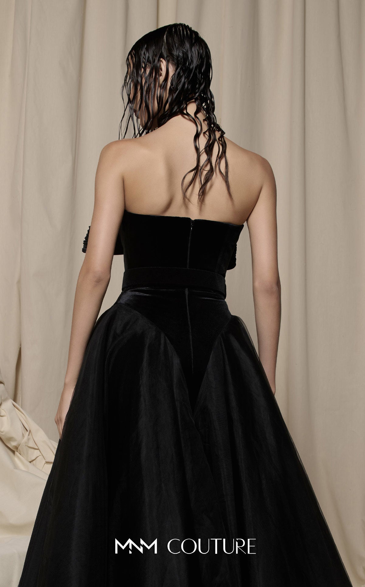 Prom Dresses Long Formal Beaded Lace Applique Velvet Prom Dress MNM Couture N0713 Black
