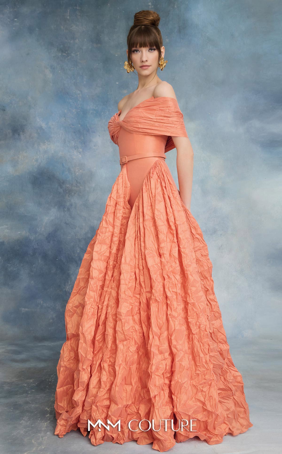 Off-the-Shoulder Floor-Length Satin Occasion Ball Gown MNM Couture N0722
