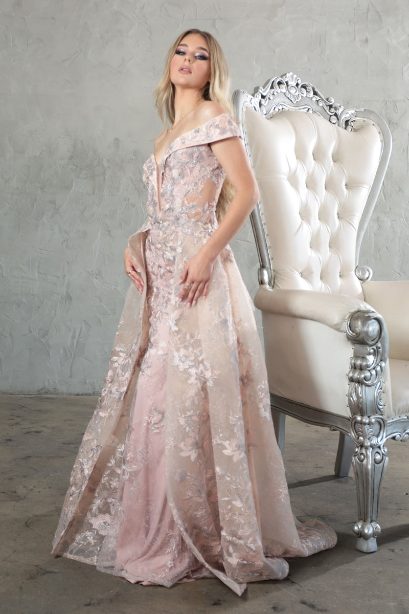 Formal Dresses Long Floral Applique Formal Evening Dress Dusty Rose