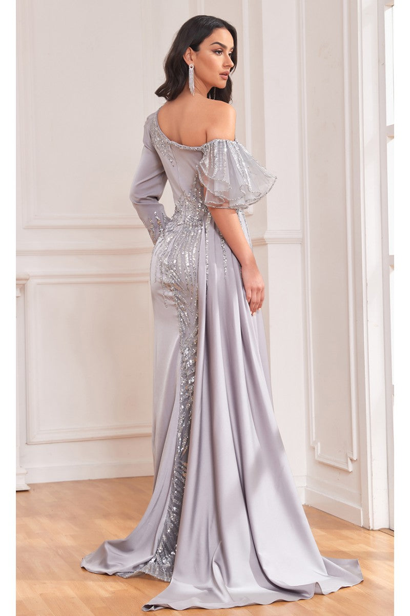 Formal Dresses Overskirt Long Floral Formal Evening Fitted Dress Grey