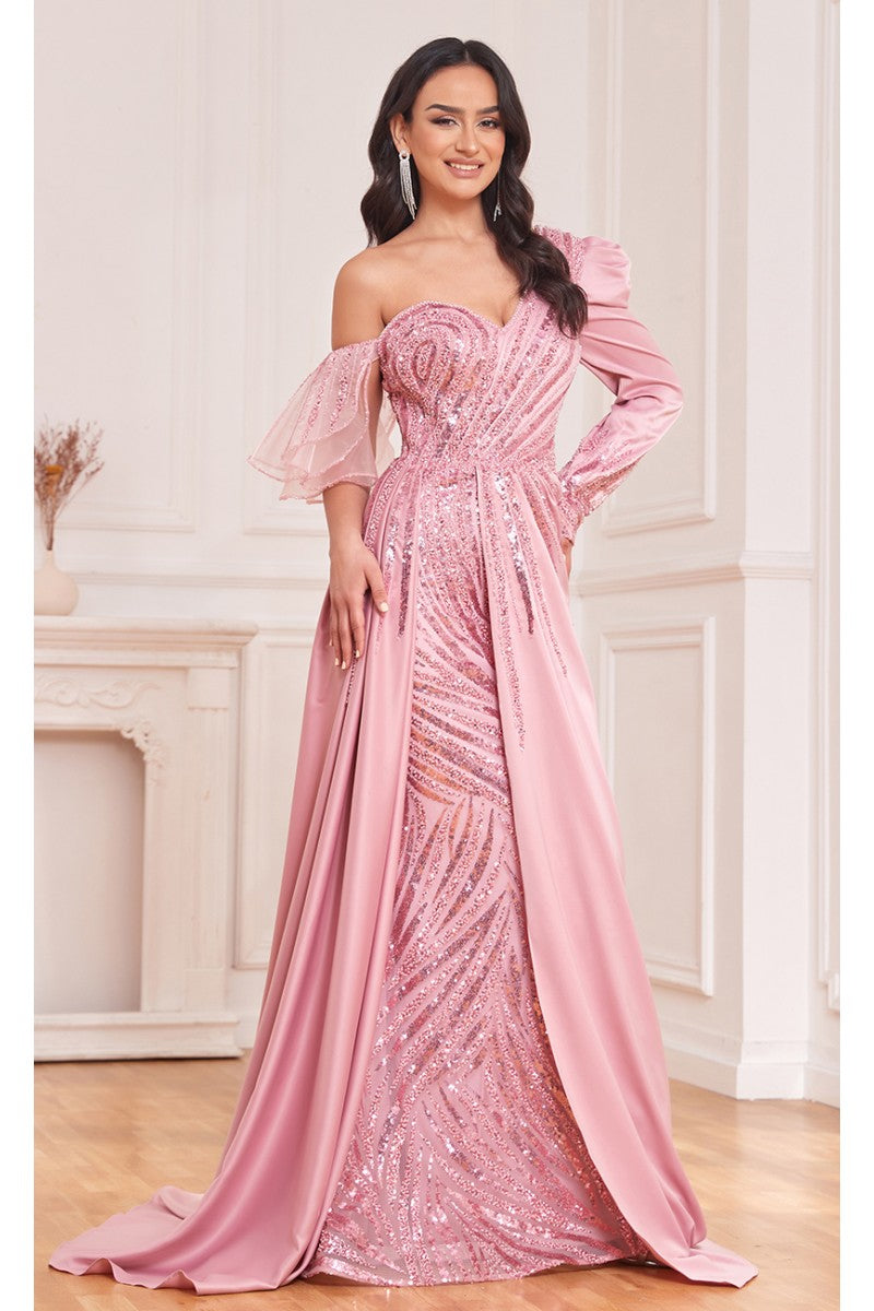 Formal Dresses Overskirt Long Floral Formal Evening Fitted Dress Rose