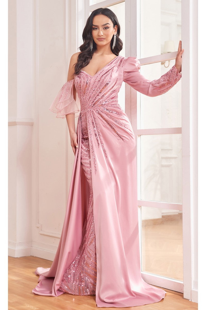 Formal Dresses Overskirt Long Floral Formal Evening Fitted Dress Rose