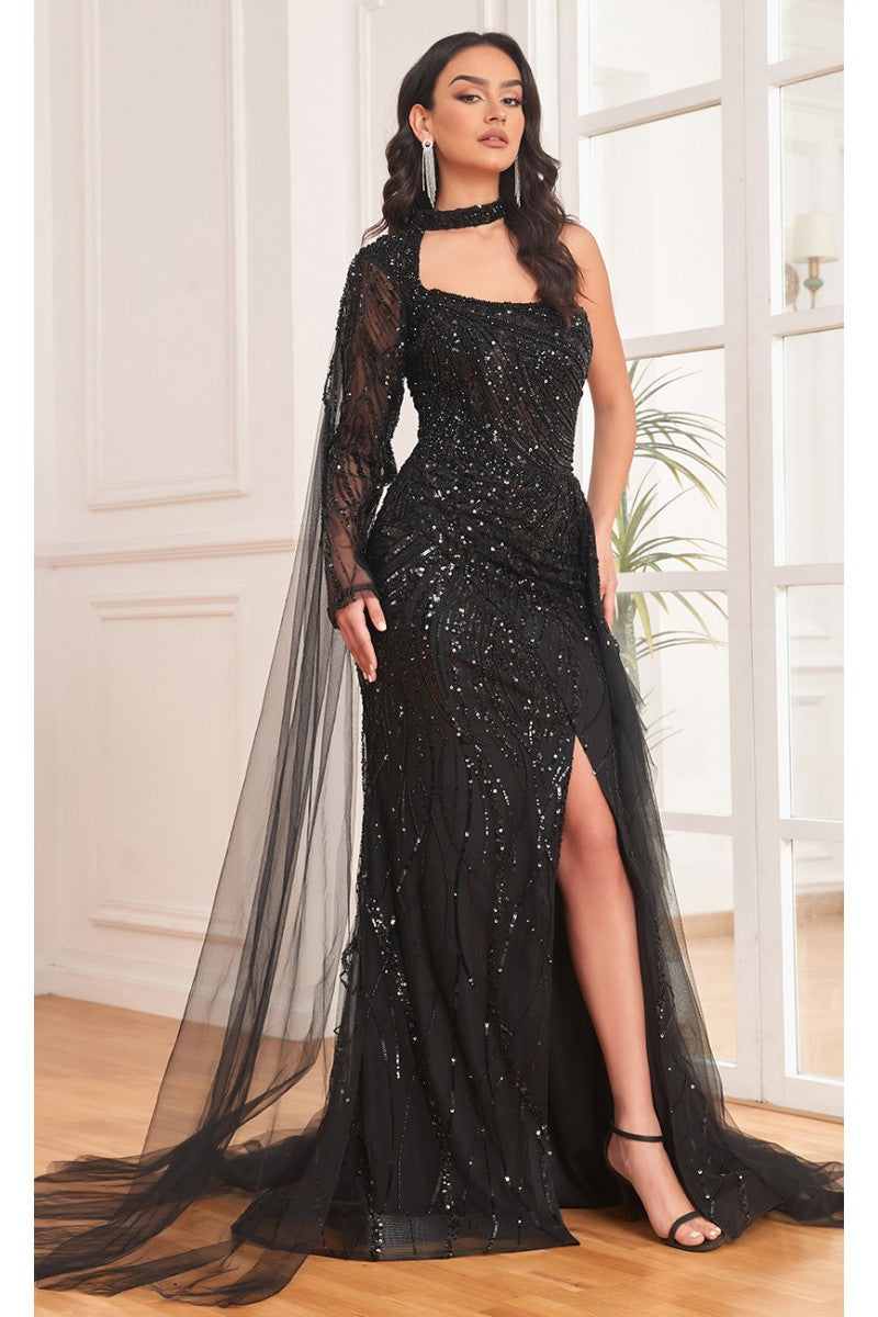 Formal Dresses Long Slit Formal Fitted Sequin Evening Dress Black