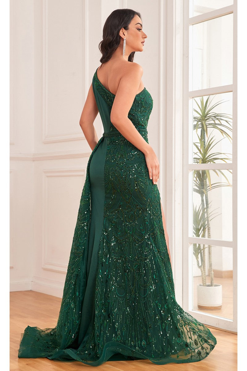 Prom Dresses Formal Beaded Long Overskirt Prom Dress Emerald