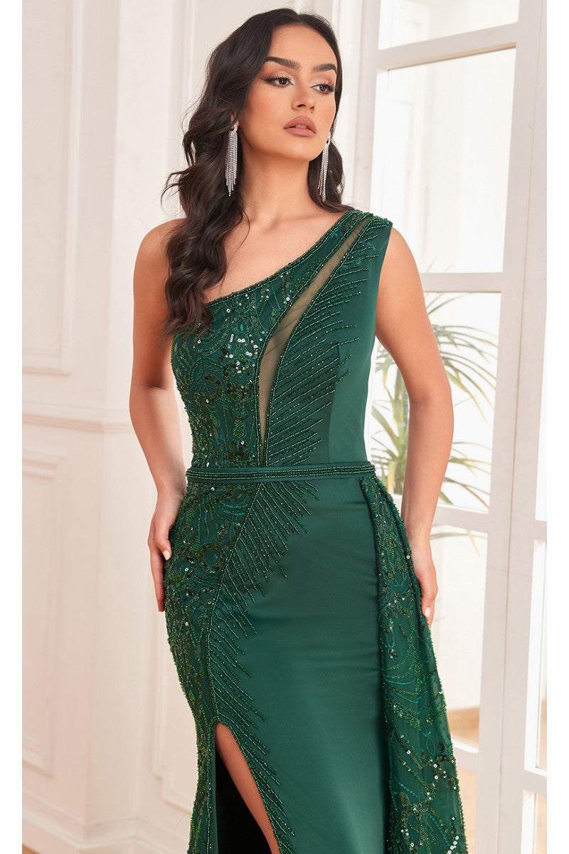 Prom Dresses Formal Beaded Long Overskirt Prom Dress Emerald