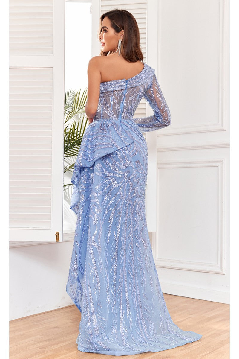 Formal Dresses Fitted Long Sequin Formal Evening Dress Blue