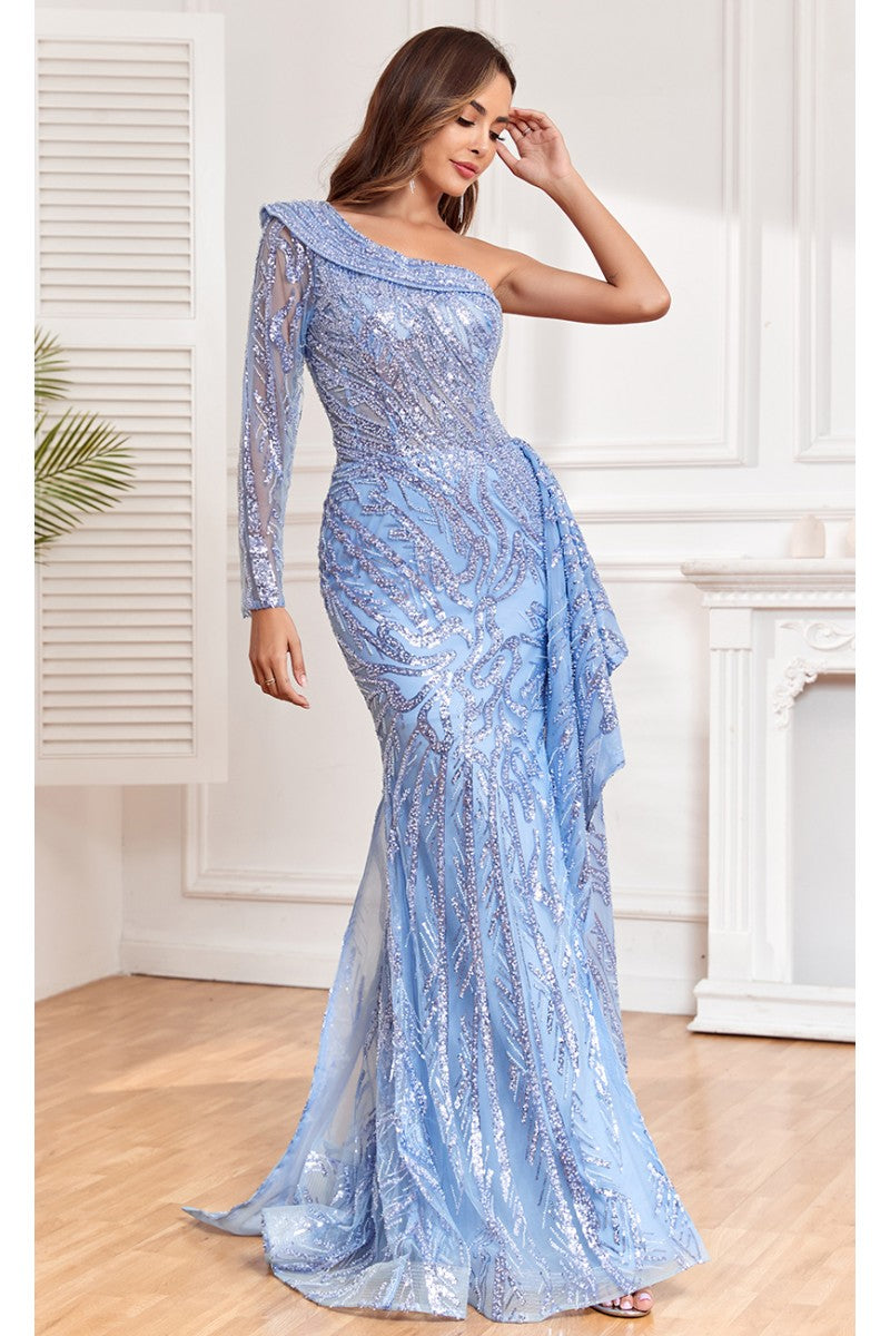 Formal Dresses Fitted Long Sequin Formal Evening Dress Blue