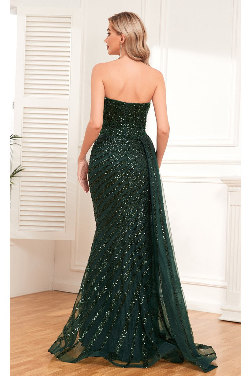 Prom Dresses Overskirt Long Beaded Slit Formal Prom Dress Emerald