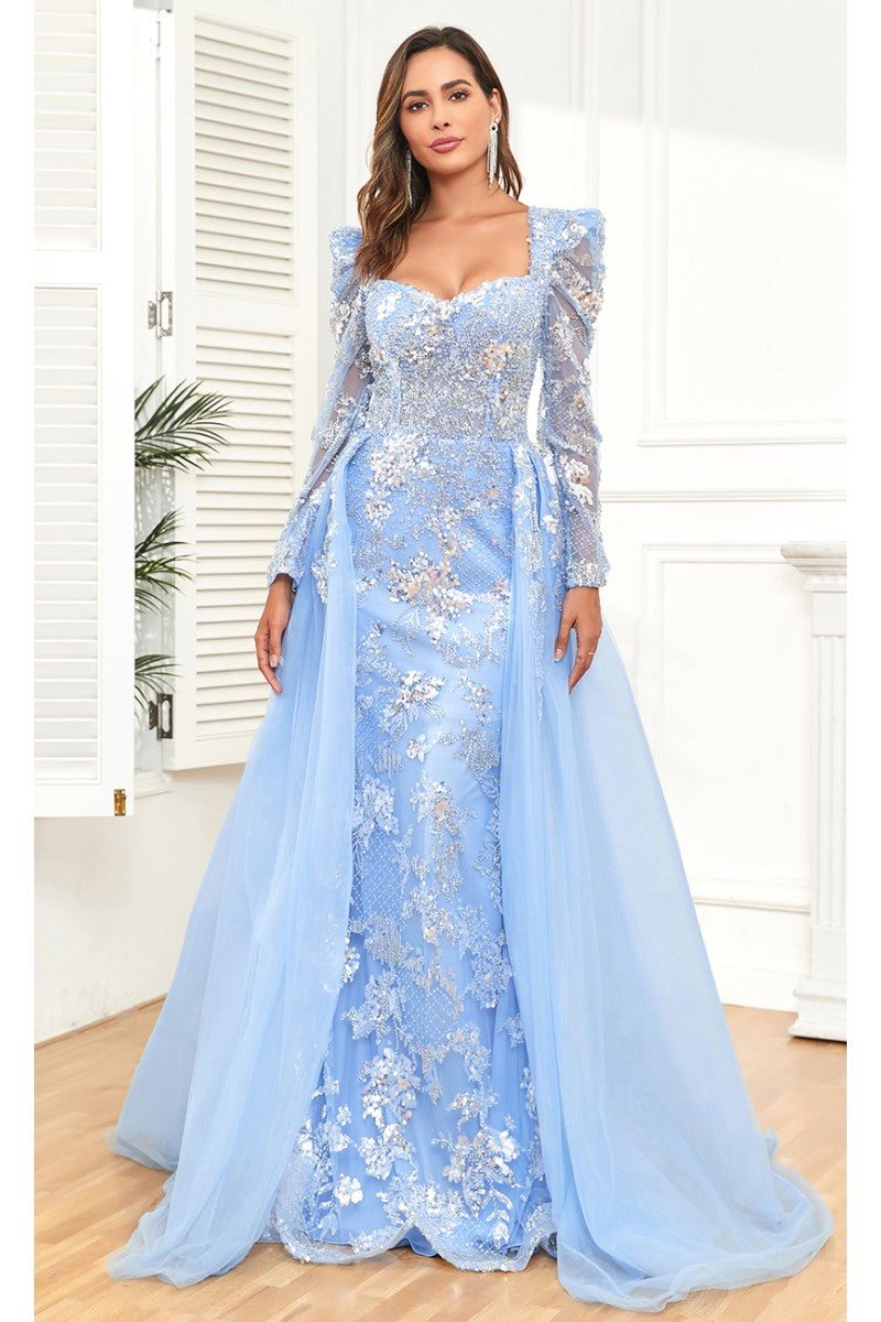 Formal Dresses Long Floral Lace Formal Evening Dress Blue