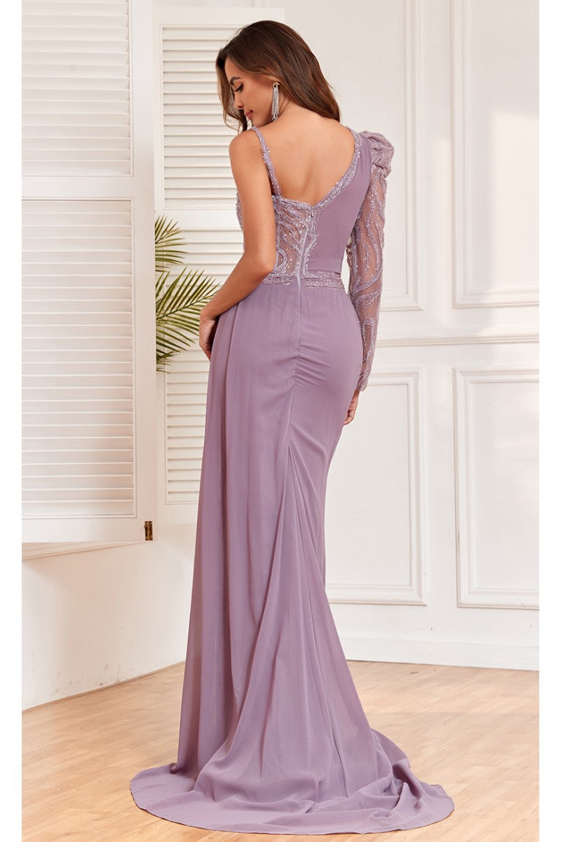 Formal Dresses Fitted Slit Formal Long Evening Beaded Dress Purple