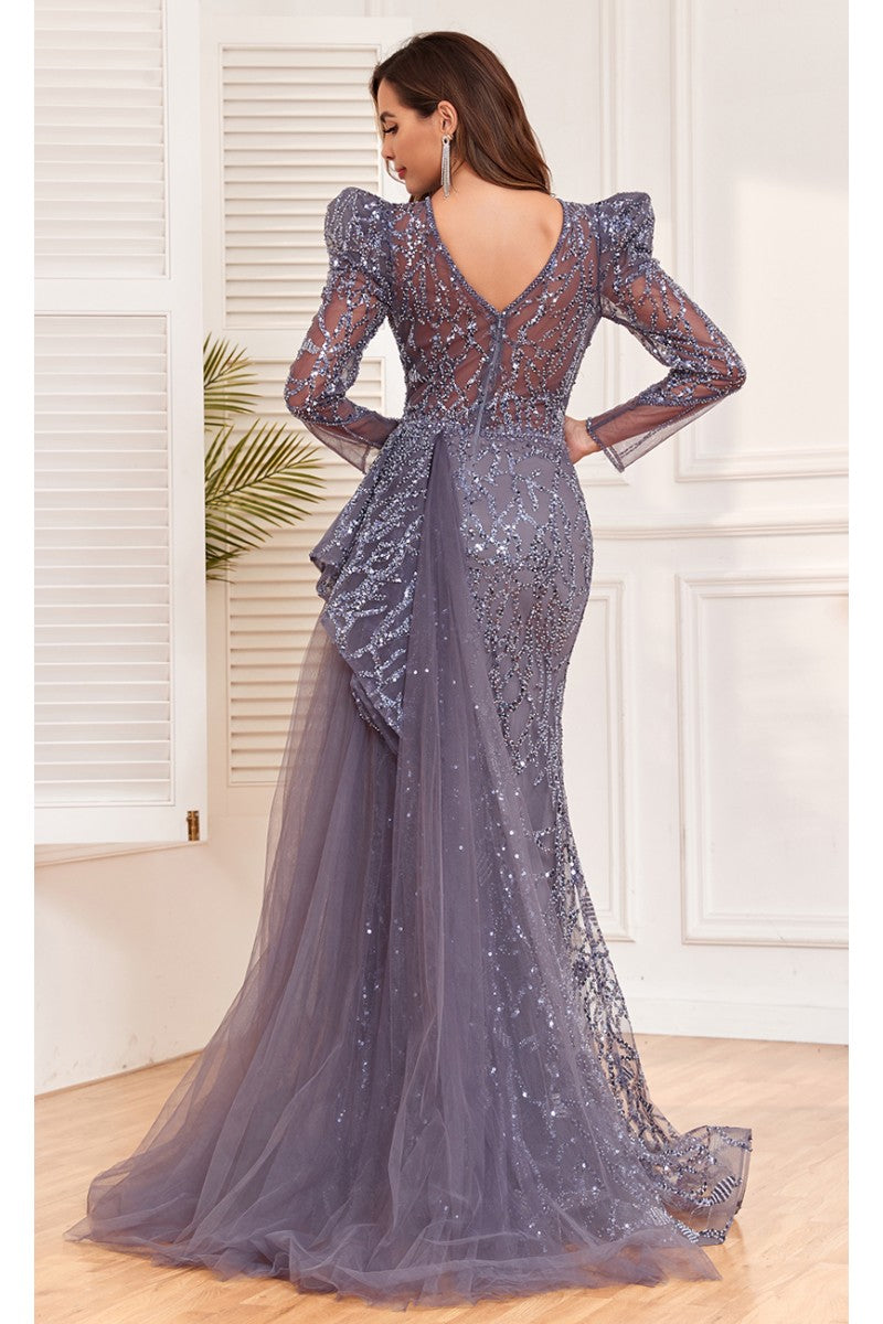 Formal Dresses Fitted Long Evening Lace Sequin Dress Plum