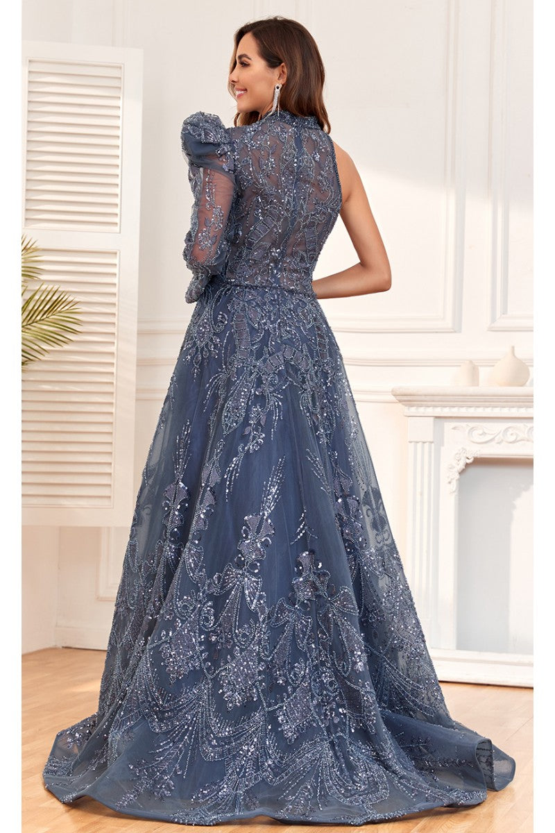 Formal Dresses Beaded Sequin Long Formal Evening A Line Dress Navy