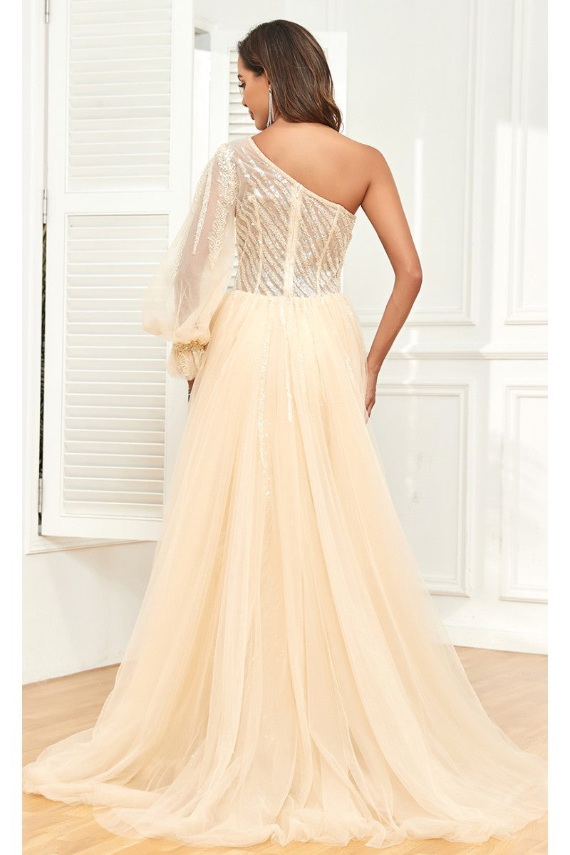 Formal Dresses Overskirt Long Formal Evening Dress Beige