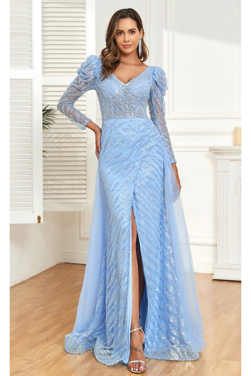 Formal Dresses Fitted Formal Long Evening Beaded Dress Blue