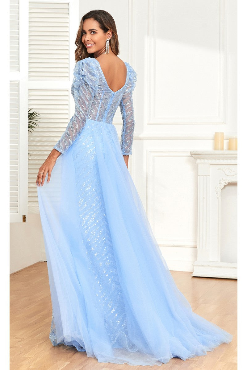 Formal Dresses Fitted Formal Long Evening Beaded Dress Blue