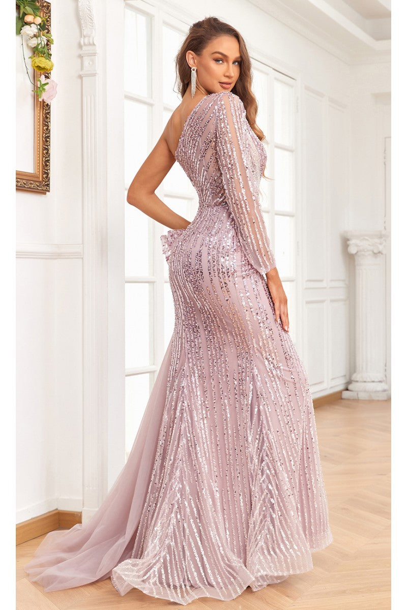 Prom Dresses Beaded Long Slit Formal Evening Dress Rose