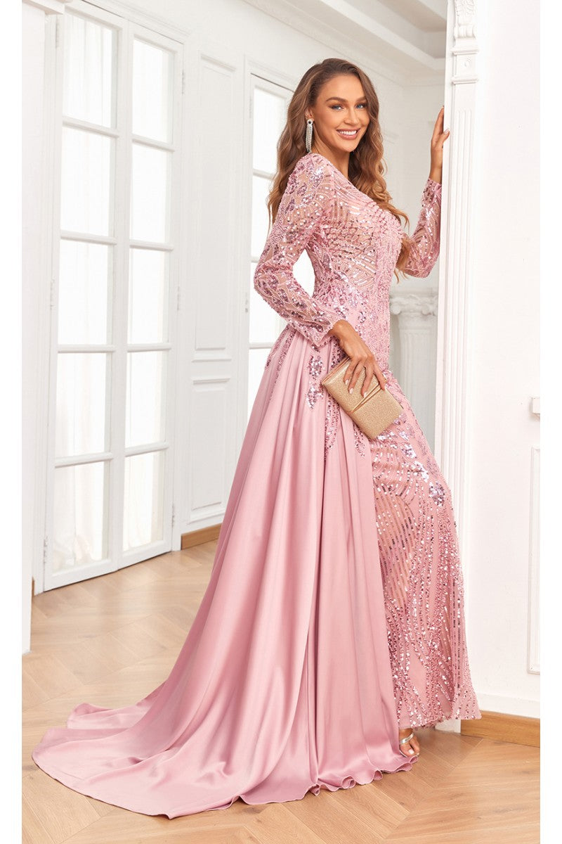 Formal Dresses Formal Beaded Evening Long Dress Pink