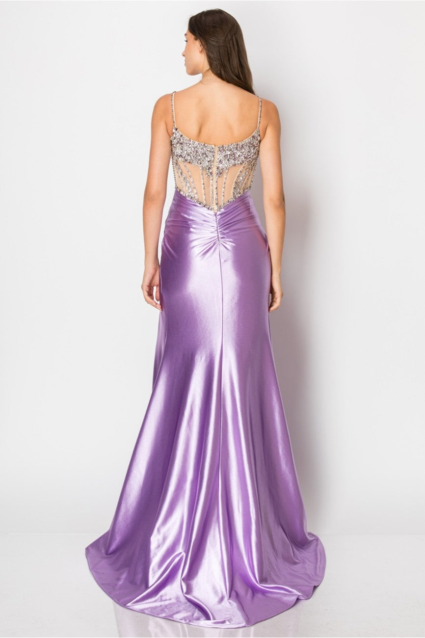Prom Dresses Fitted Long Formal Slit Evening Dress Lilac