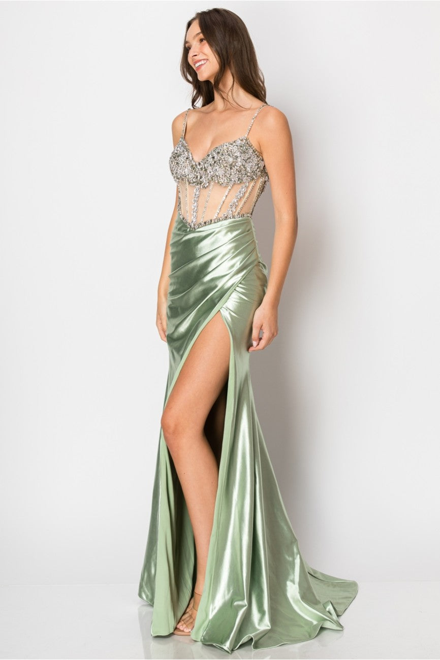 Prom Dresses Fitted Long Formal Slit Evening Dress Sage