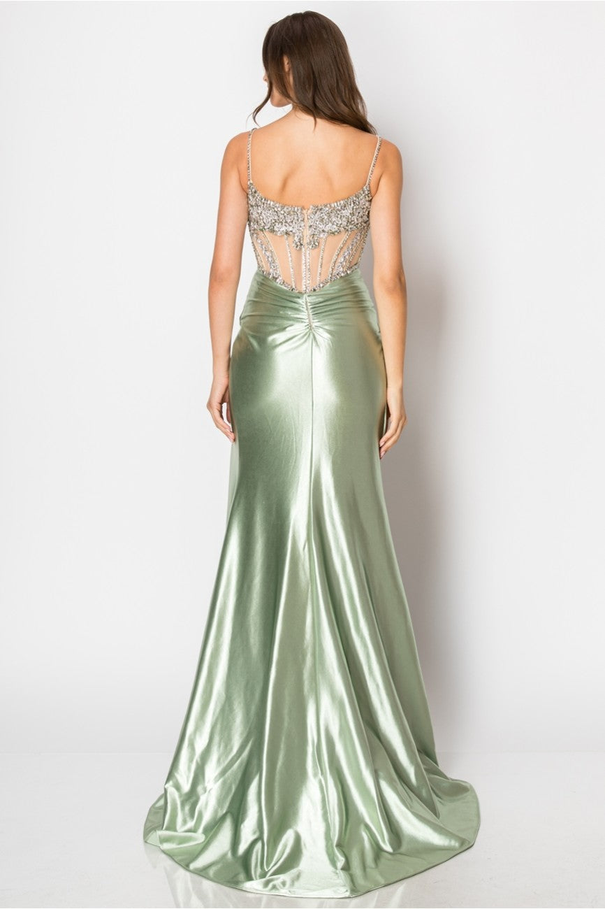 Prom Dresses Fitted Long Formal Slit Evening Dress Sage