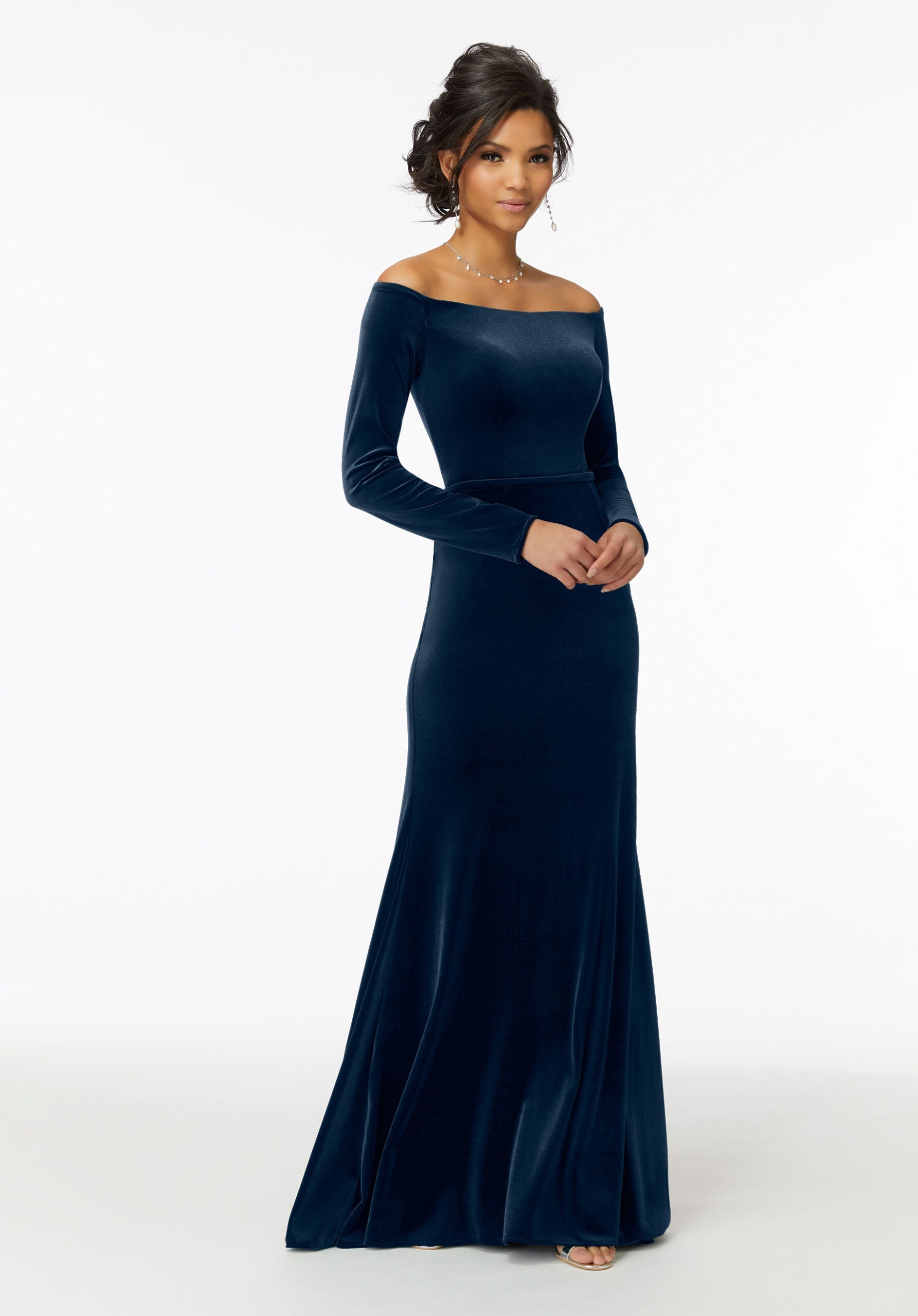 Formal Dresses Velvet Long Formal Evening Dress Navy-Velvet-21724-Fitted