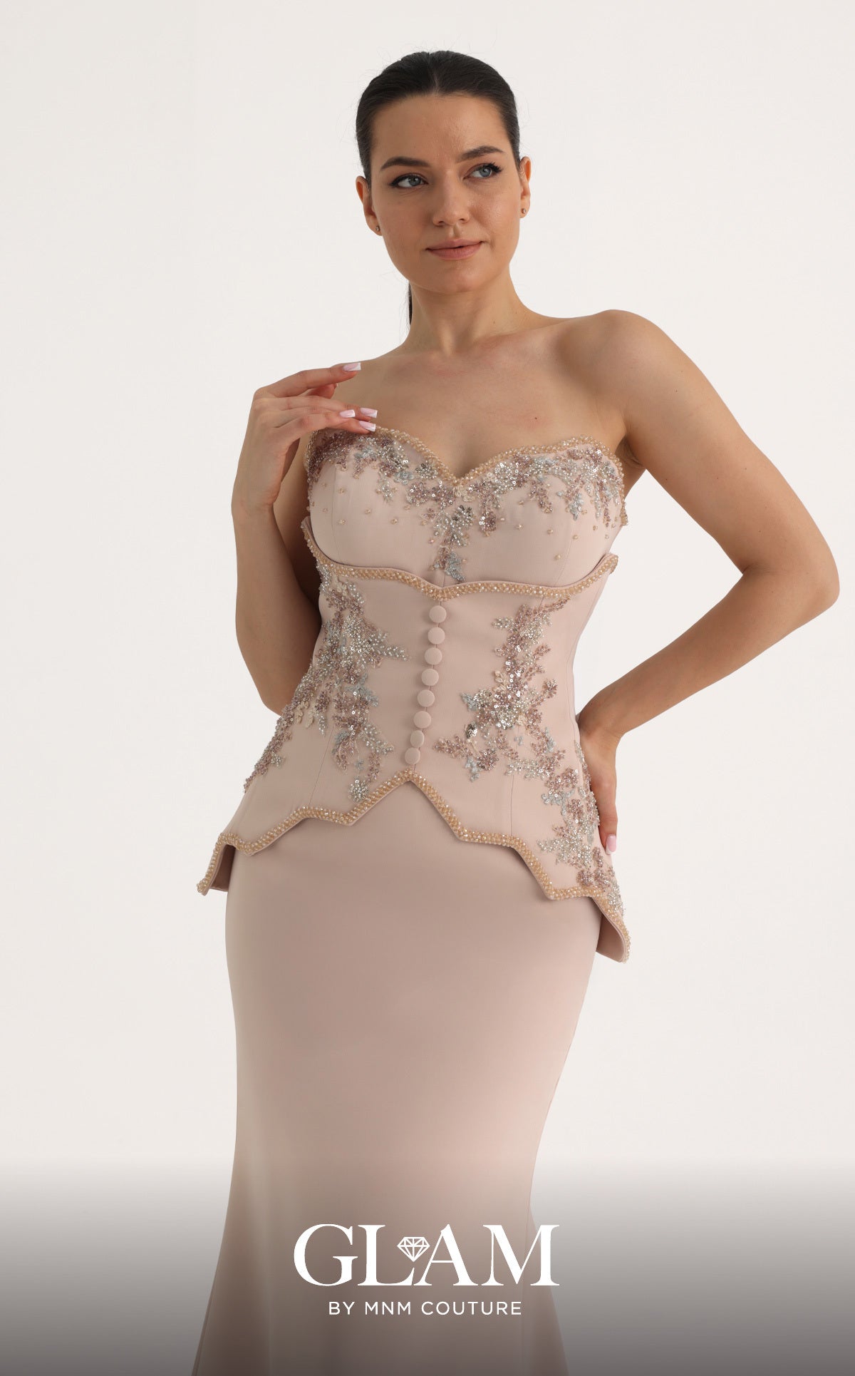 Strapless Curved Neck Floor-Length Satin Formal Mermaid MNM Couture O07796