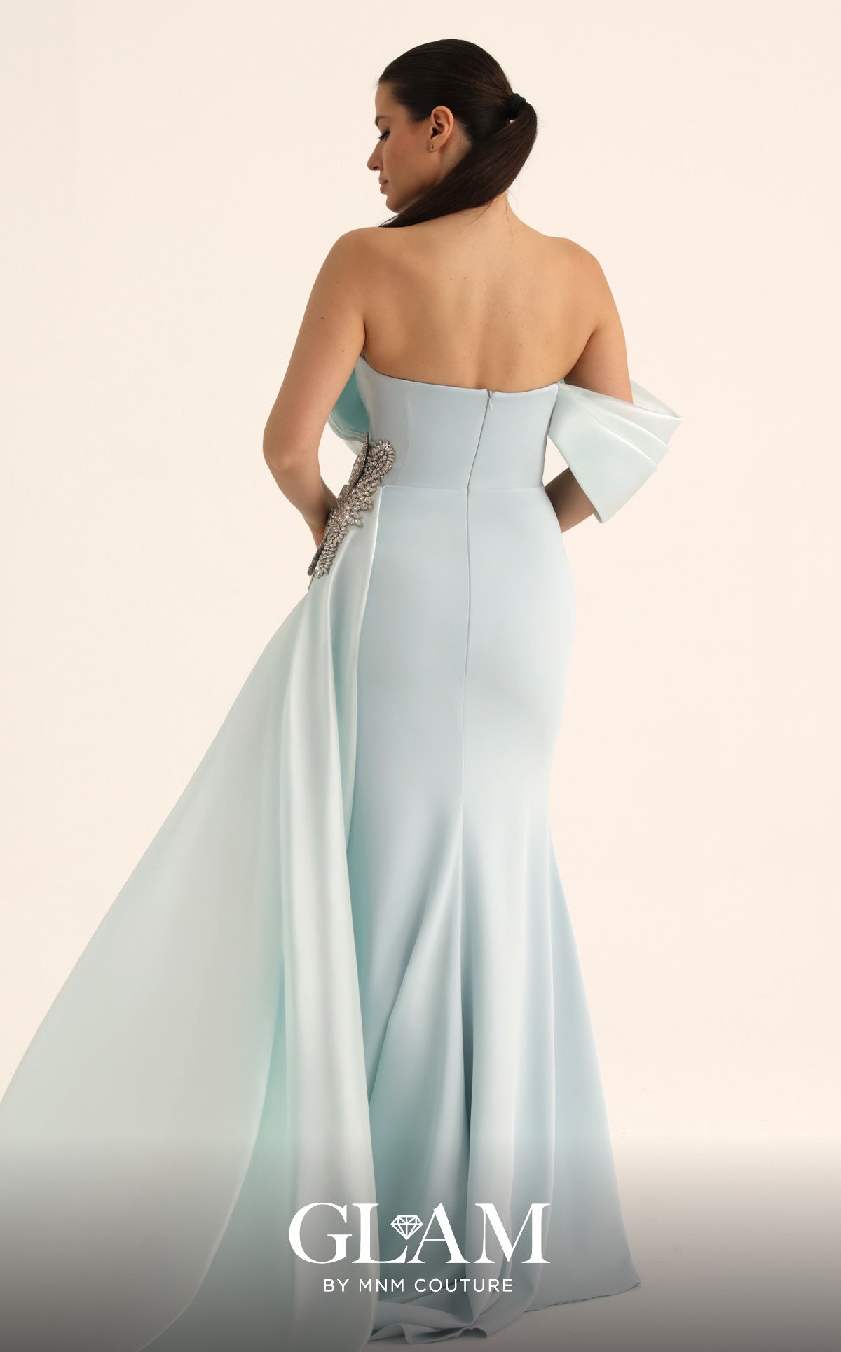 Off-the-Shoulder Floor-Length Satin Formal Sheath MNM Couture O07802