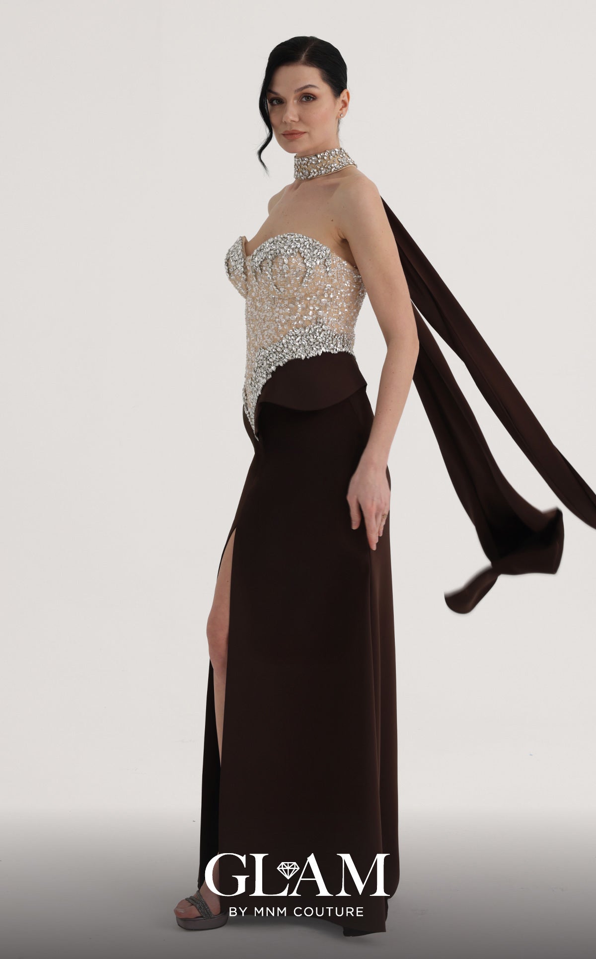 Strapless Curved Neck Floor-Length Satin Formal Sheath/Colu MNM Couture O07814