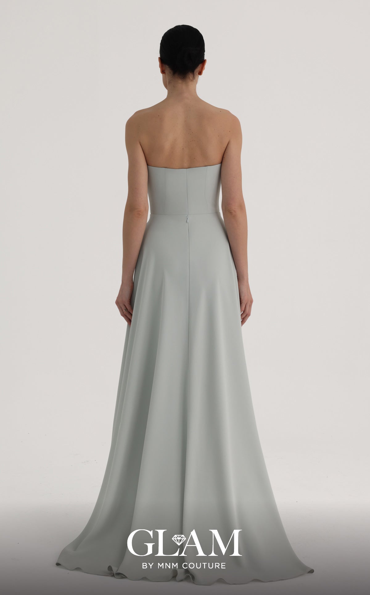 Strapless Curved Neck Floor-Length Crepe Formal Sheath MNM Couture O07828