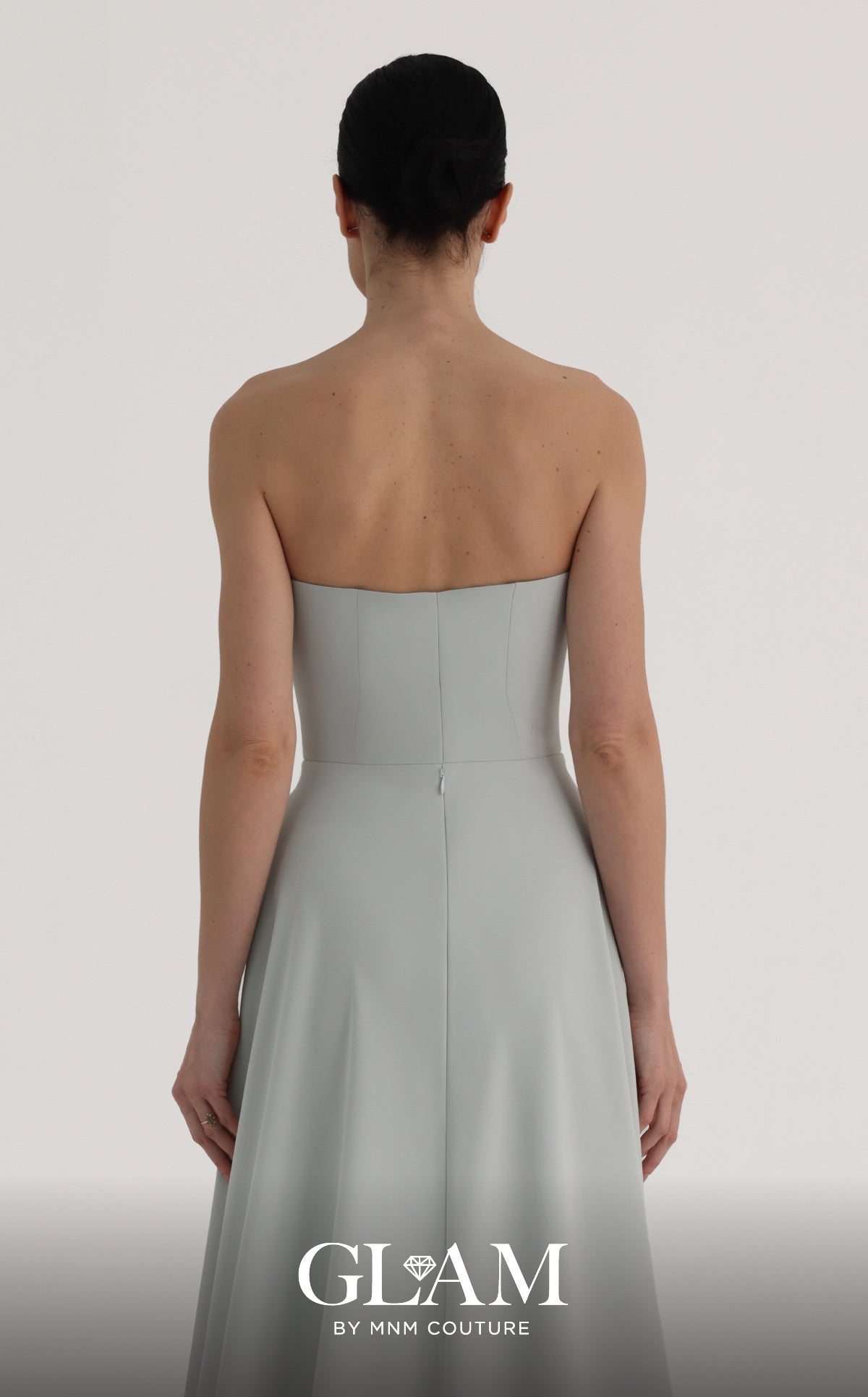Strapless Curved Neck Floor-Length Crepe Formal Sheath MNM Couture O07828