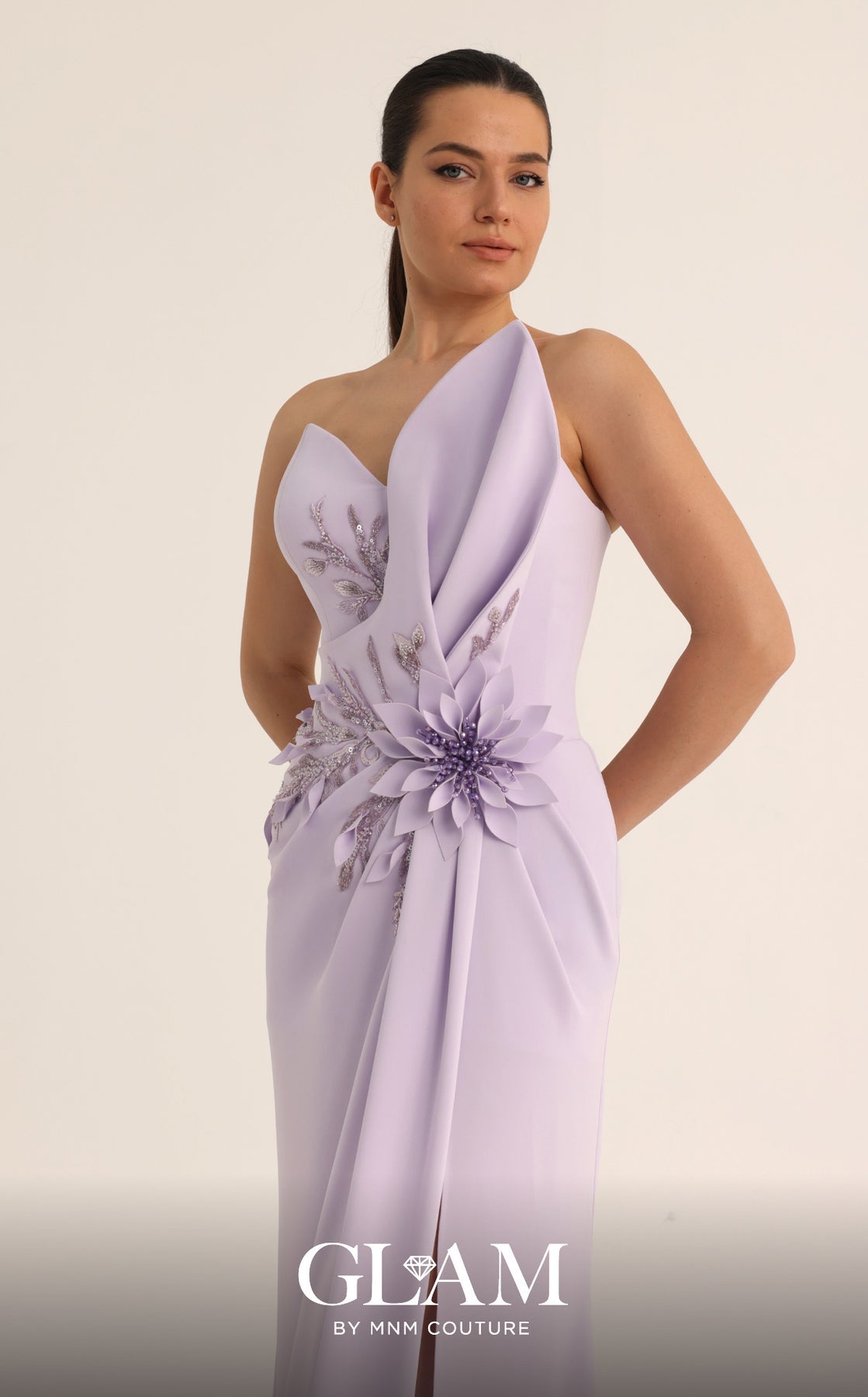 Strapless Curved Neck Floor-Length Crepe Formal Sheath MNM Couture O07836