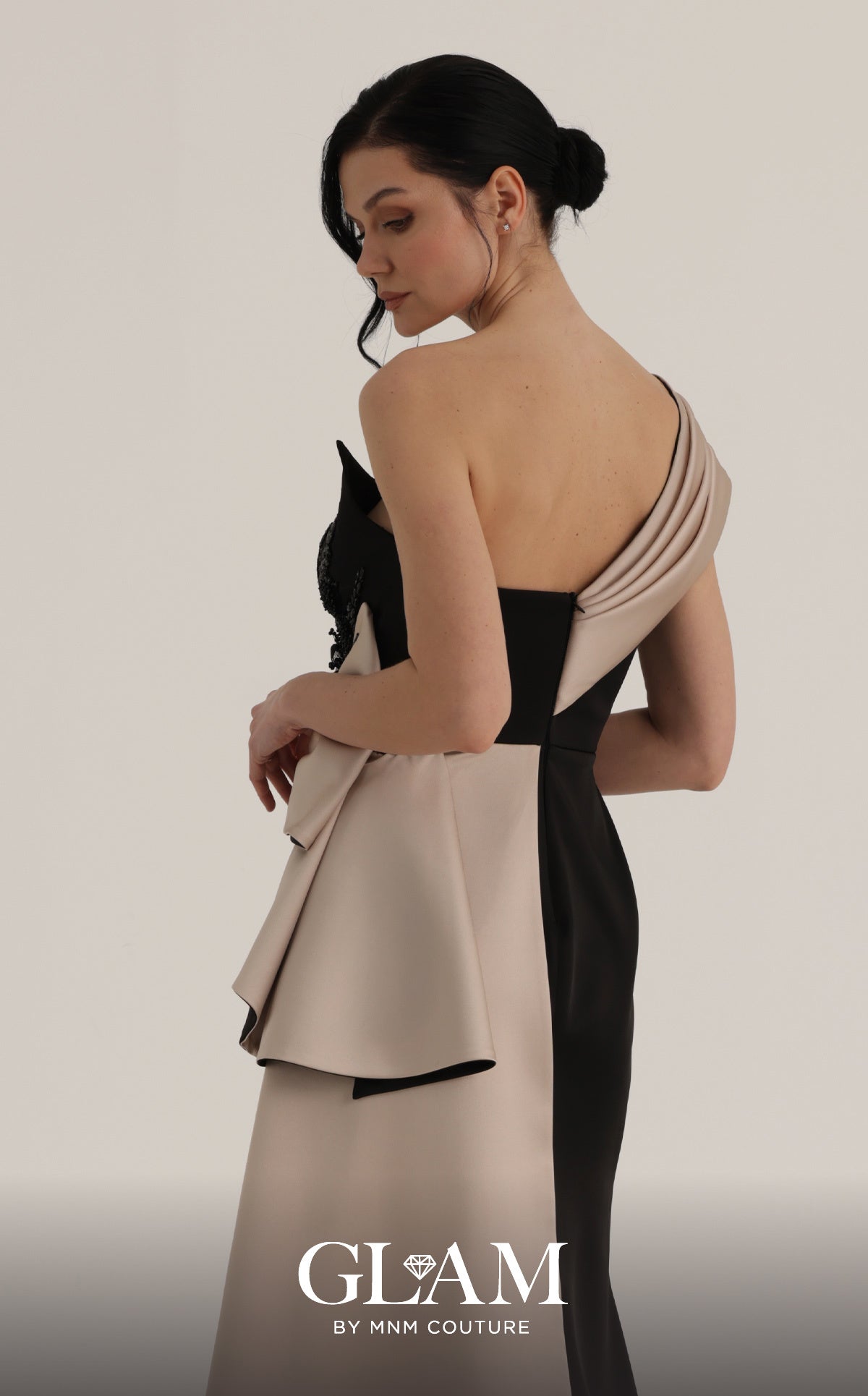 One-Shoulder Floor-Length Satin Formal Sheath MNM Couture O07853
