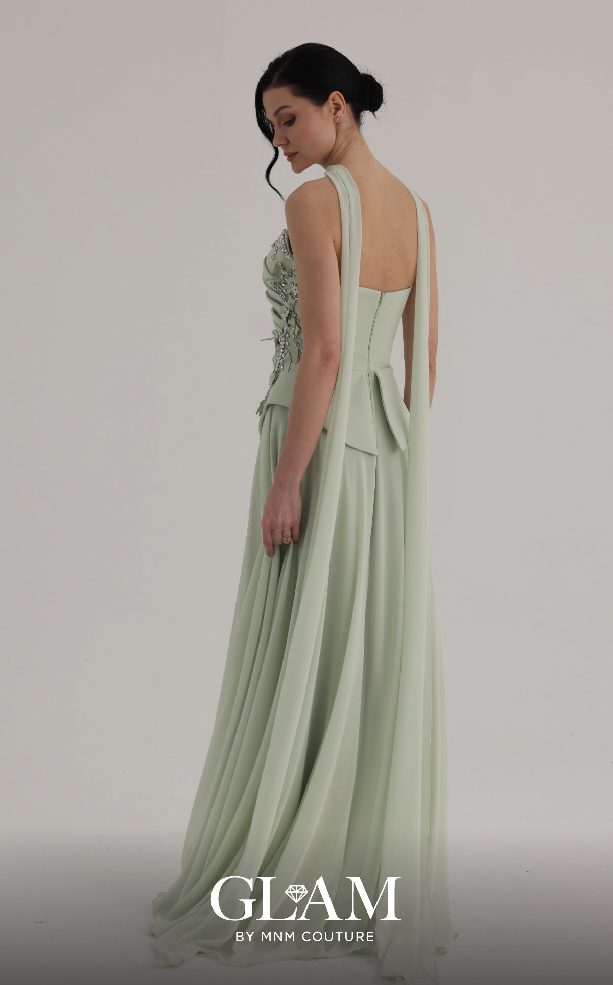 Strapless Curved Neck Floor-Length Chiffon Formal A-Line MNM Couture O07856