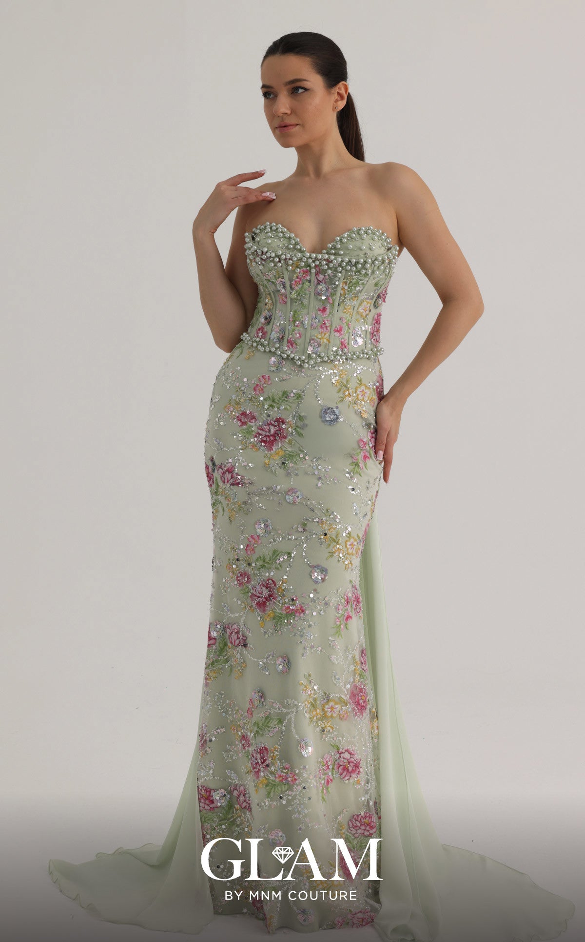 Strapless Curved Neck Floor-Length Tulle Formal Sheath/Colu MNM Couture O07858