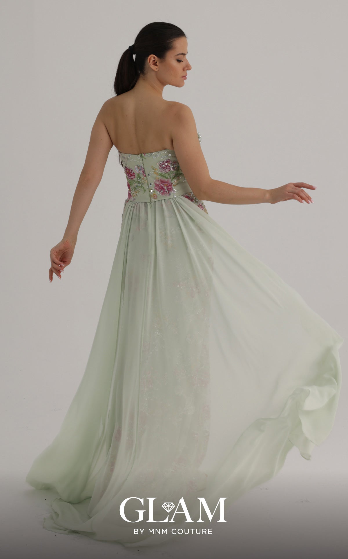 Strapless Curved Neck Floor-Length Tulle Formal Sheath/Colu MNM Couture O07858