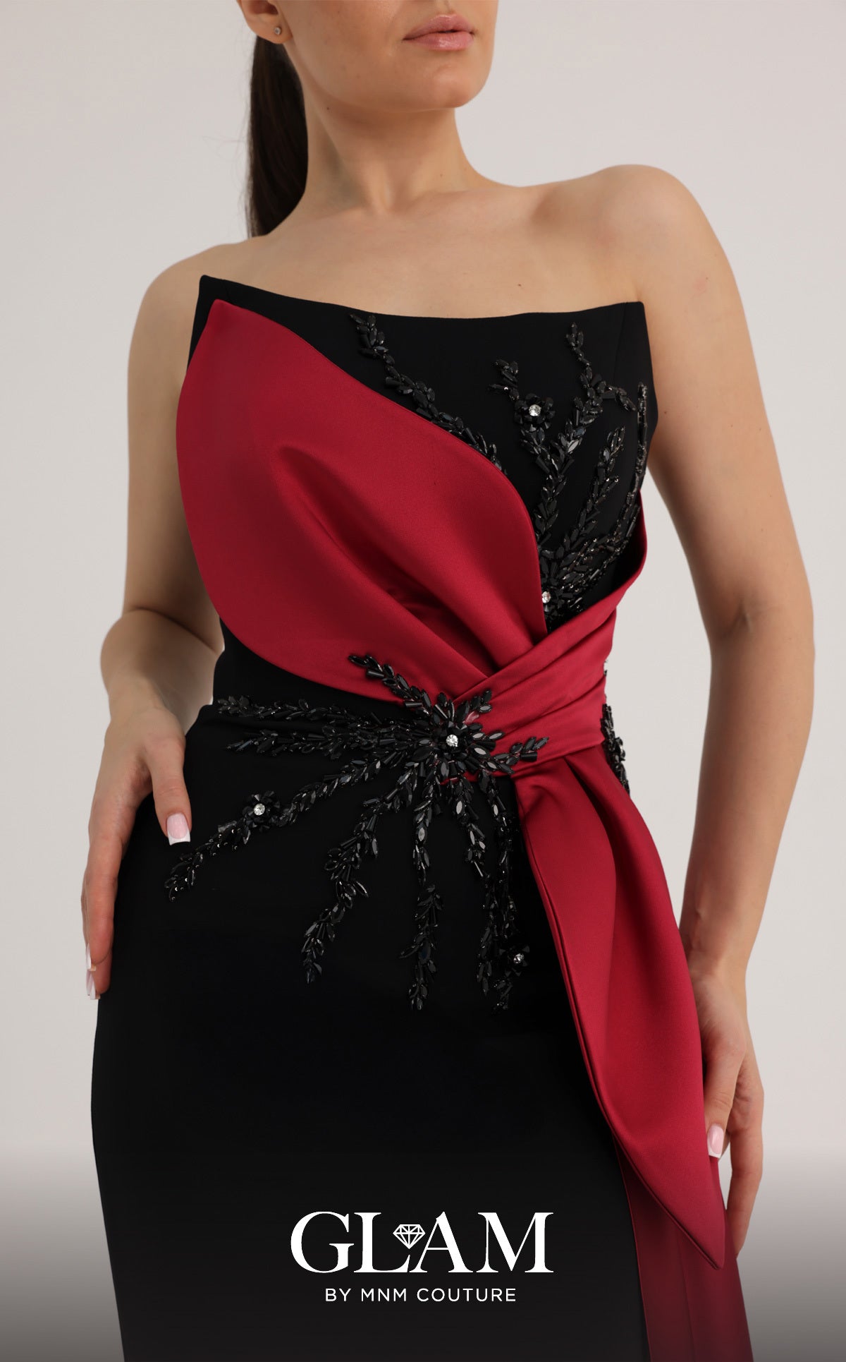 Strapless Straight Neck Floor-Length Satin Formal Sheath/Colu MNM Couture O07861
