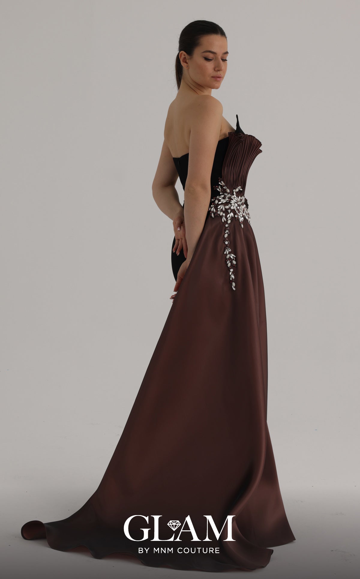 Strapless Curved Neck Floor-Length Satin Formal Sheath MNM Couture O07862