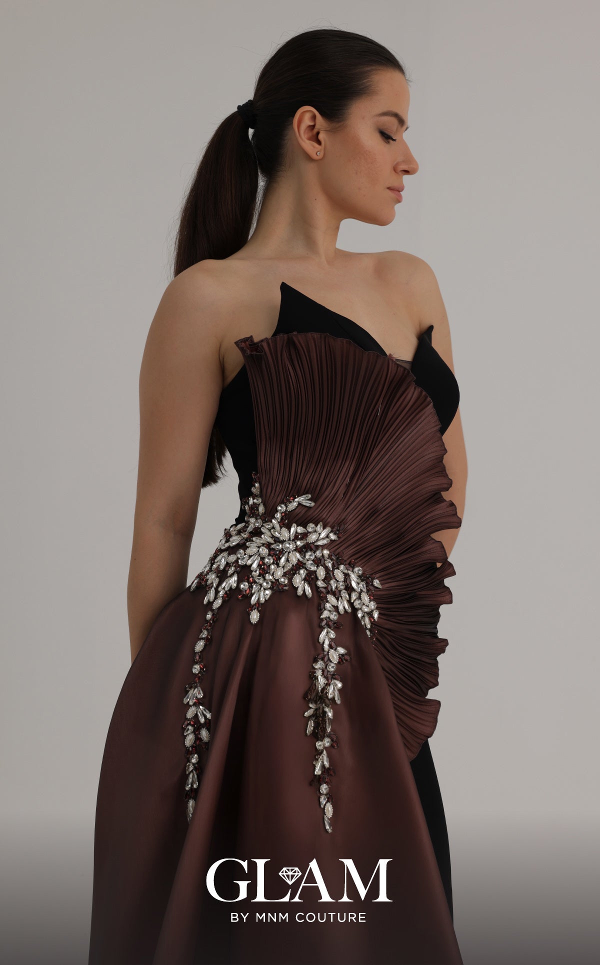 Strapless Curved Neck Floor-Length Satin Formal Sheath MNM Couture O07862