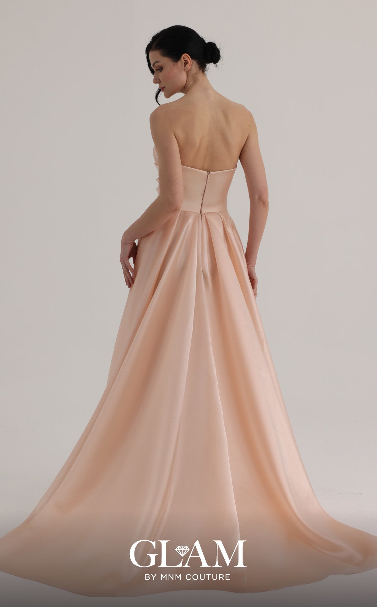 Strapless Curved Neck Floor-Length Satin Formal A-Line MNM Couture O07863