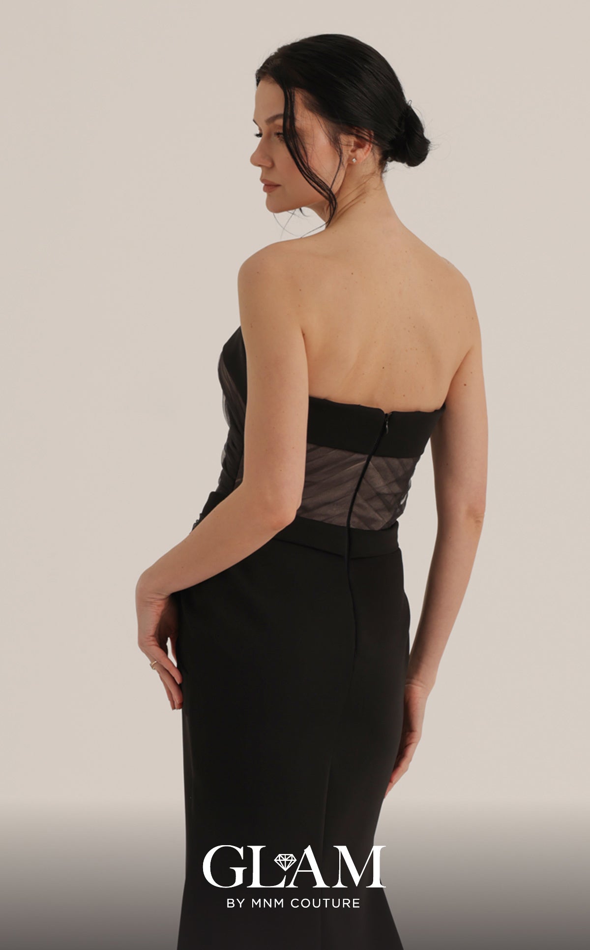 One-Shoulder Floor-Length Mesh Evening Sheath/Colu MNM Couture O07868