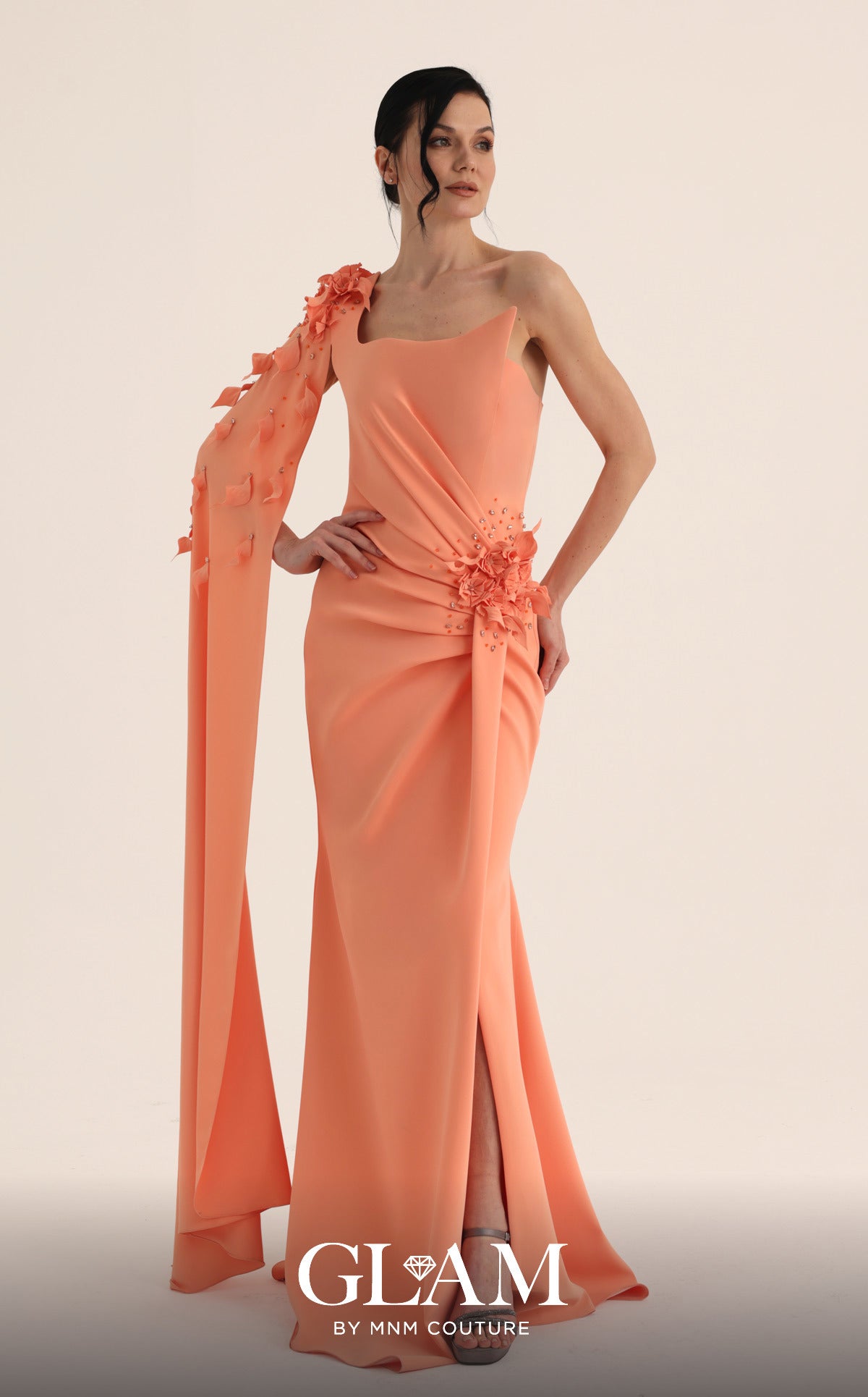 One-Shoulder Floor-Length Satin Formal Sheath MNM Couture O07883