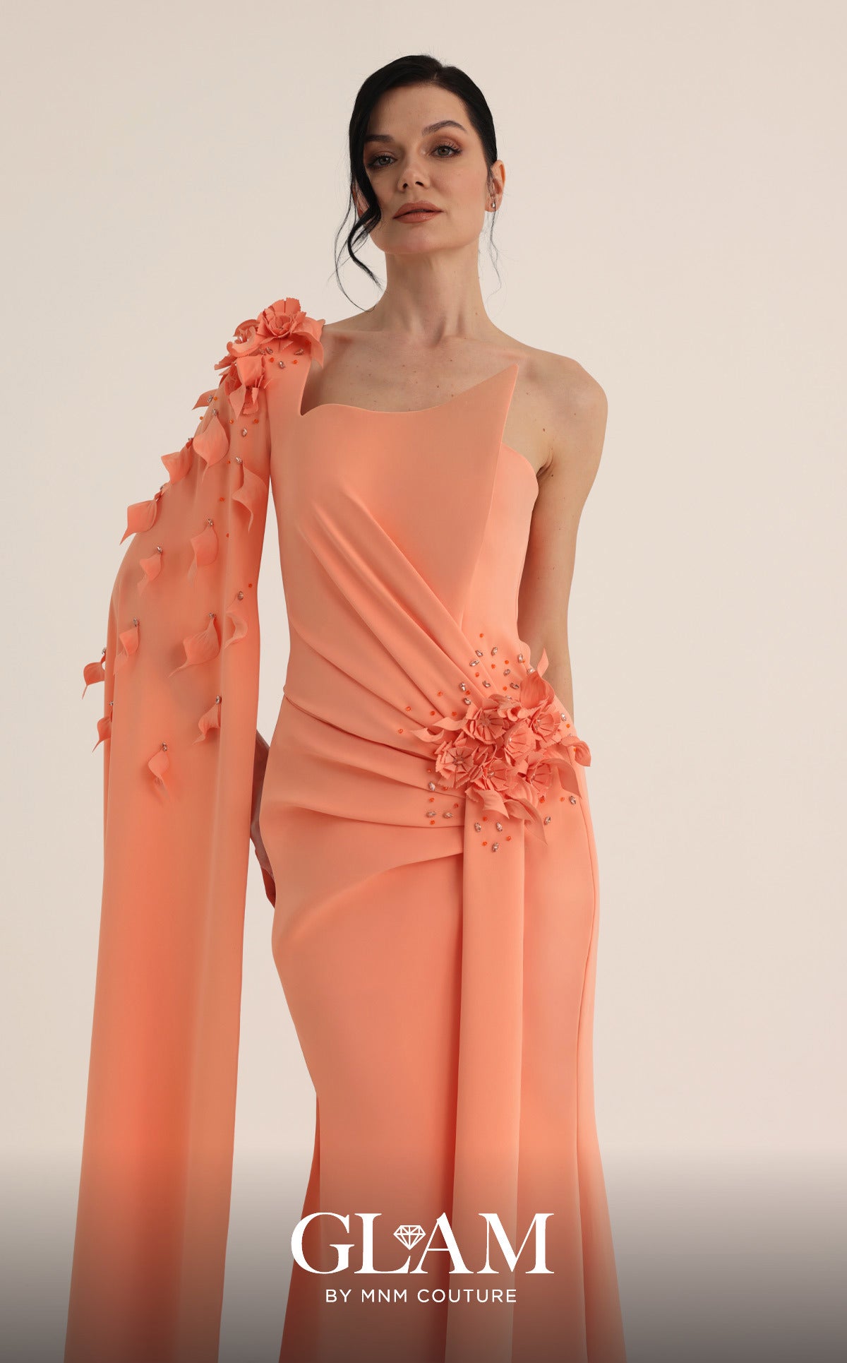 One-Shoulder Floor-Length Satin Formal Sheath MNM Couture O07883
