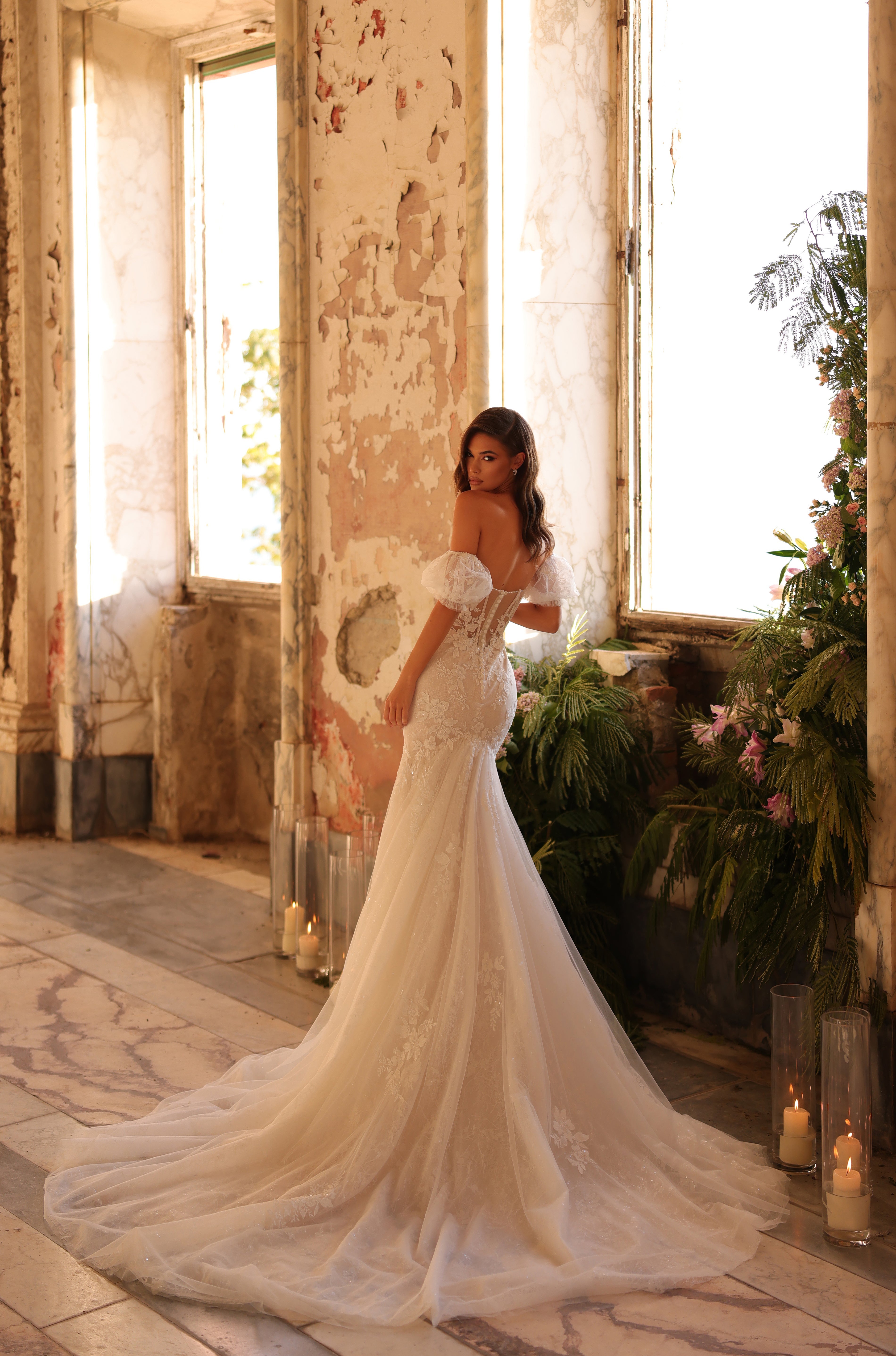 Wedding Dresses Lace Applique Long Mermaid Wedding Dress Amarra 89101 Ivory/Nude