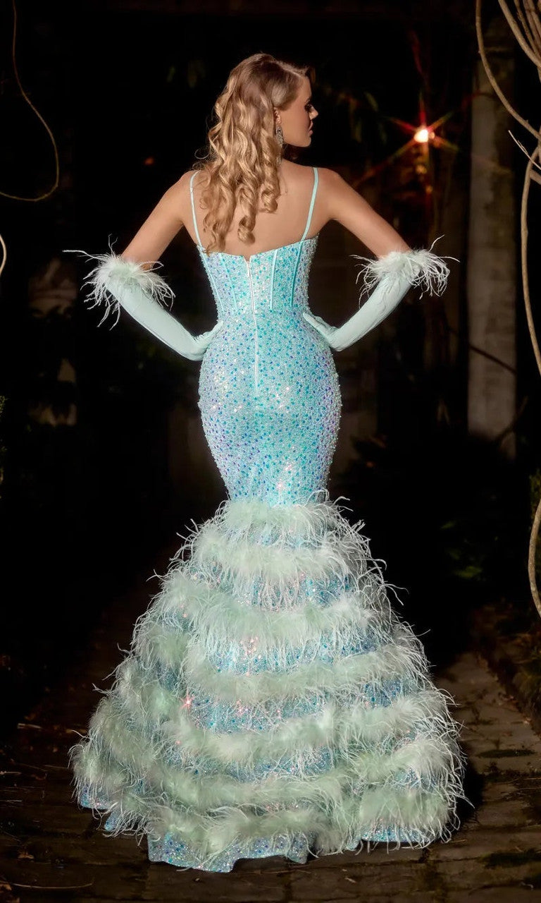 Prom Dresses Long Sequin Beaded Evening Fitted Mermaid Formal Prom Dress Celeste Blue