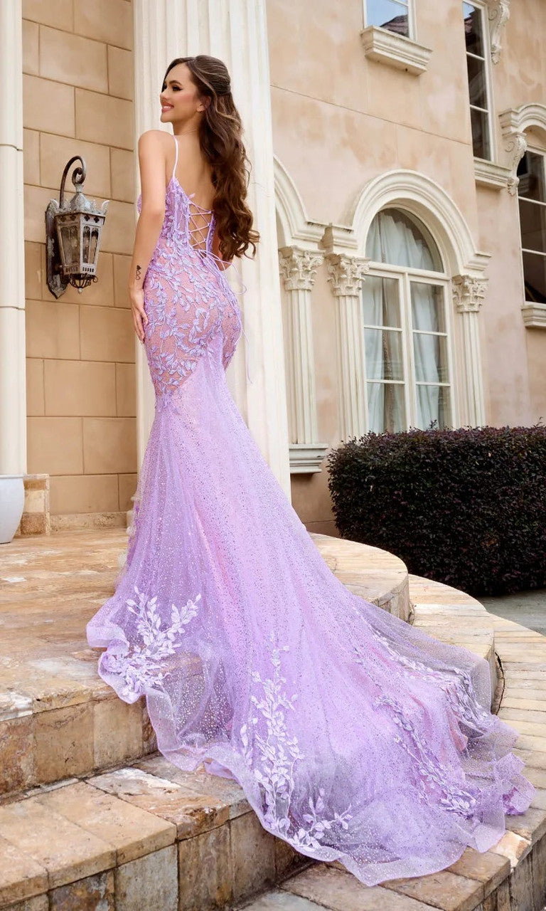 Prom Dresses Fitted Long Lace Beaded Formal Prom Dress Lilac